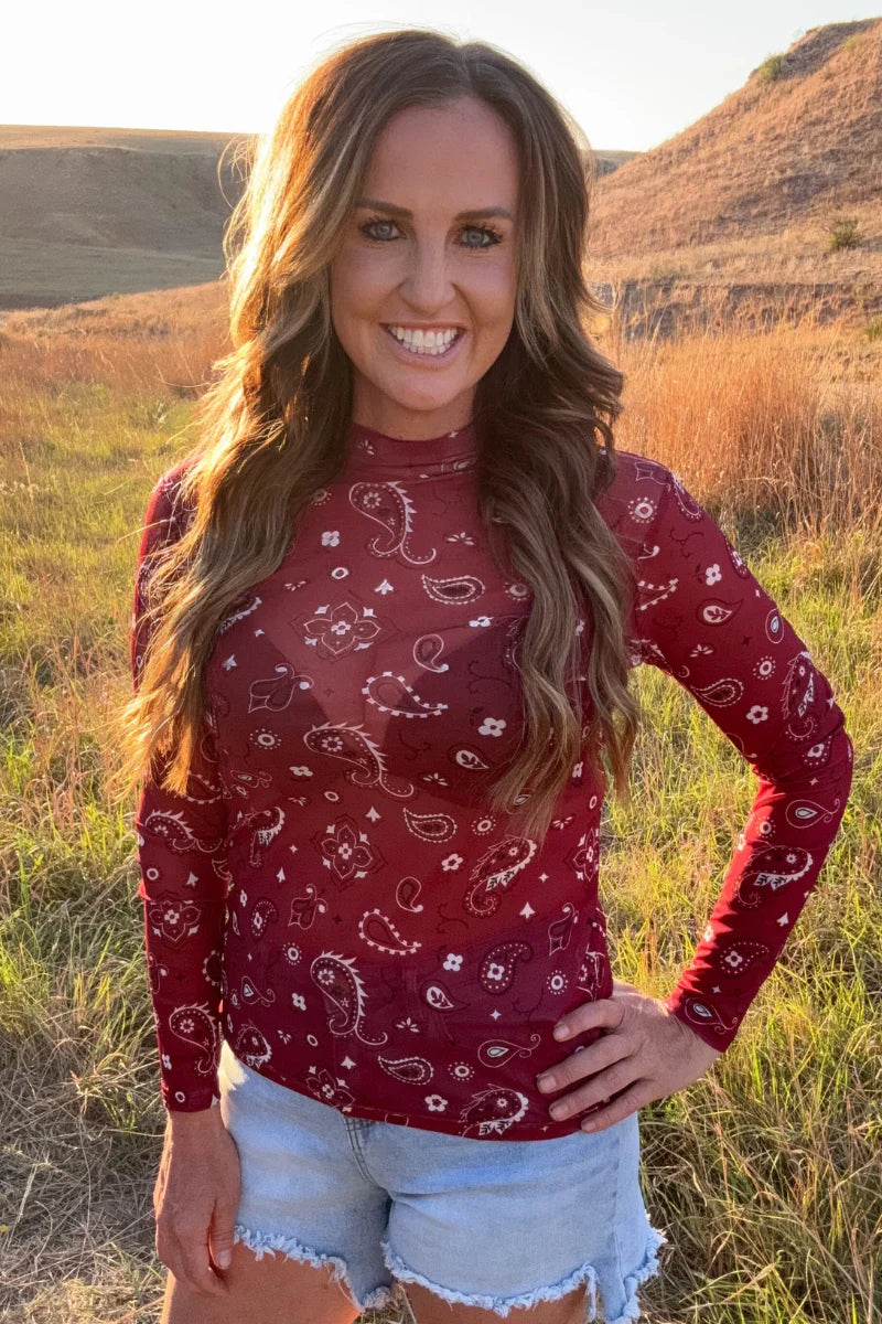Bandana Babe Maroon Mesh Top
